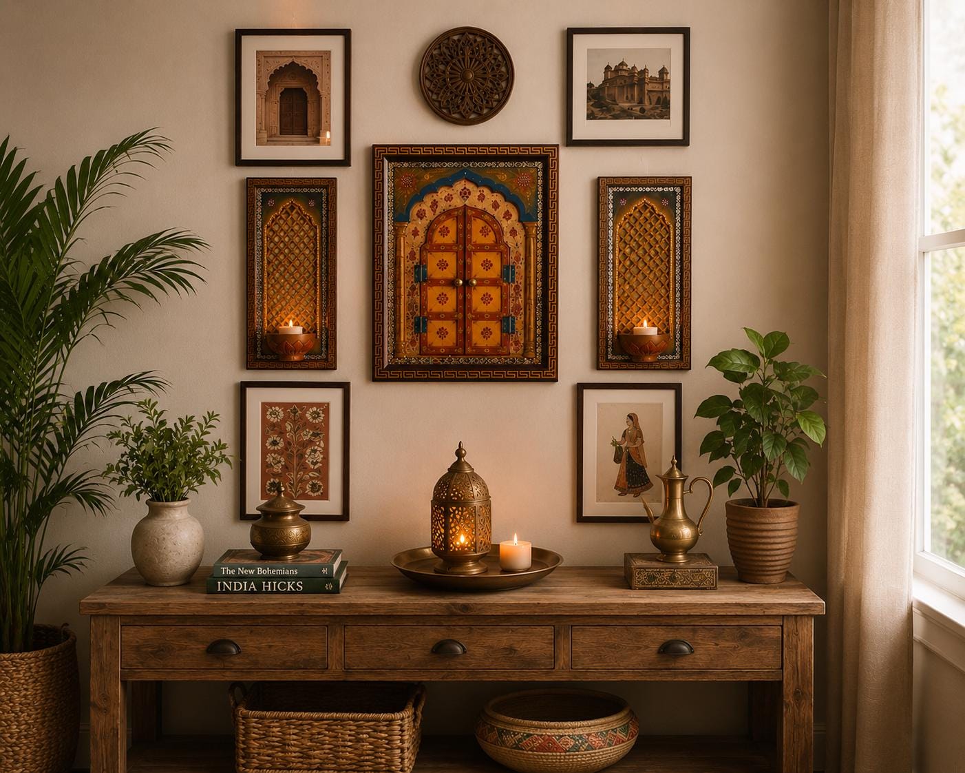 Sacred Jharokha Shrine Mirror, Rajasthani Wall Niche, Indian Pooja Decor