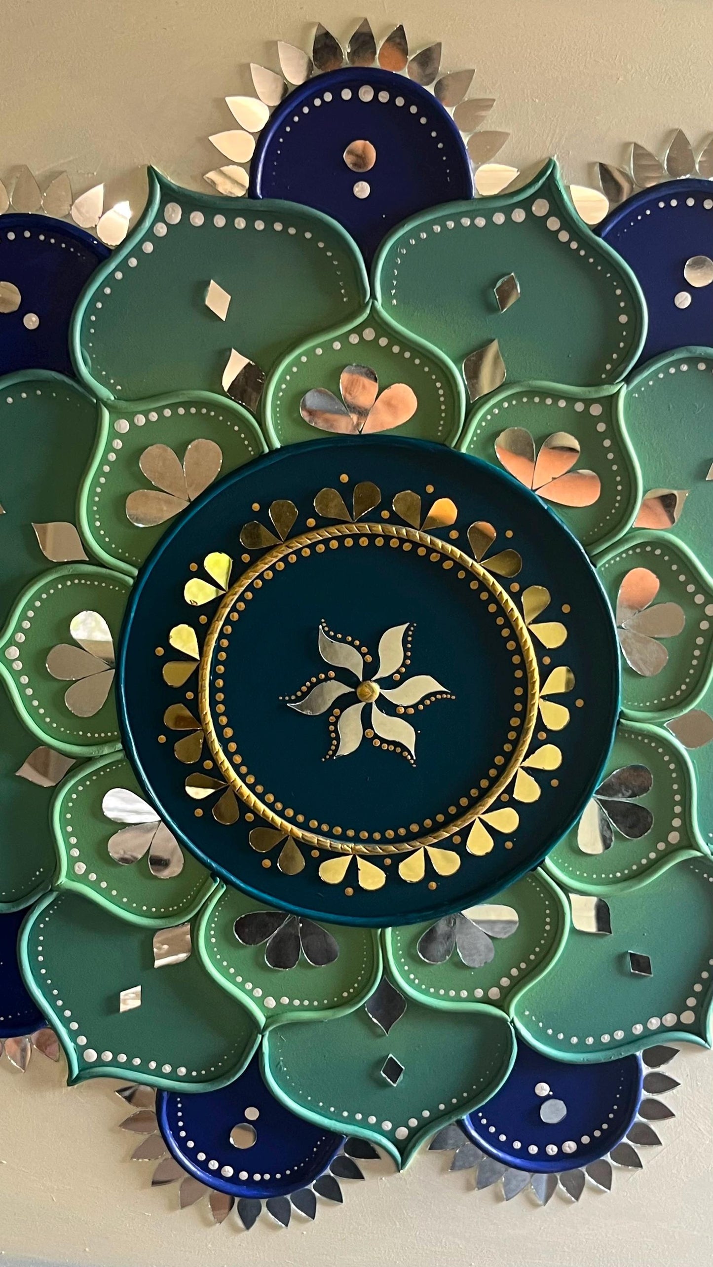 Sunflower Lippan Mandala Wall Art, Mud Mirror Indian Folk Decor