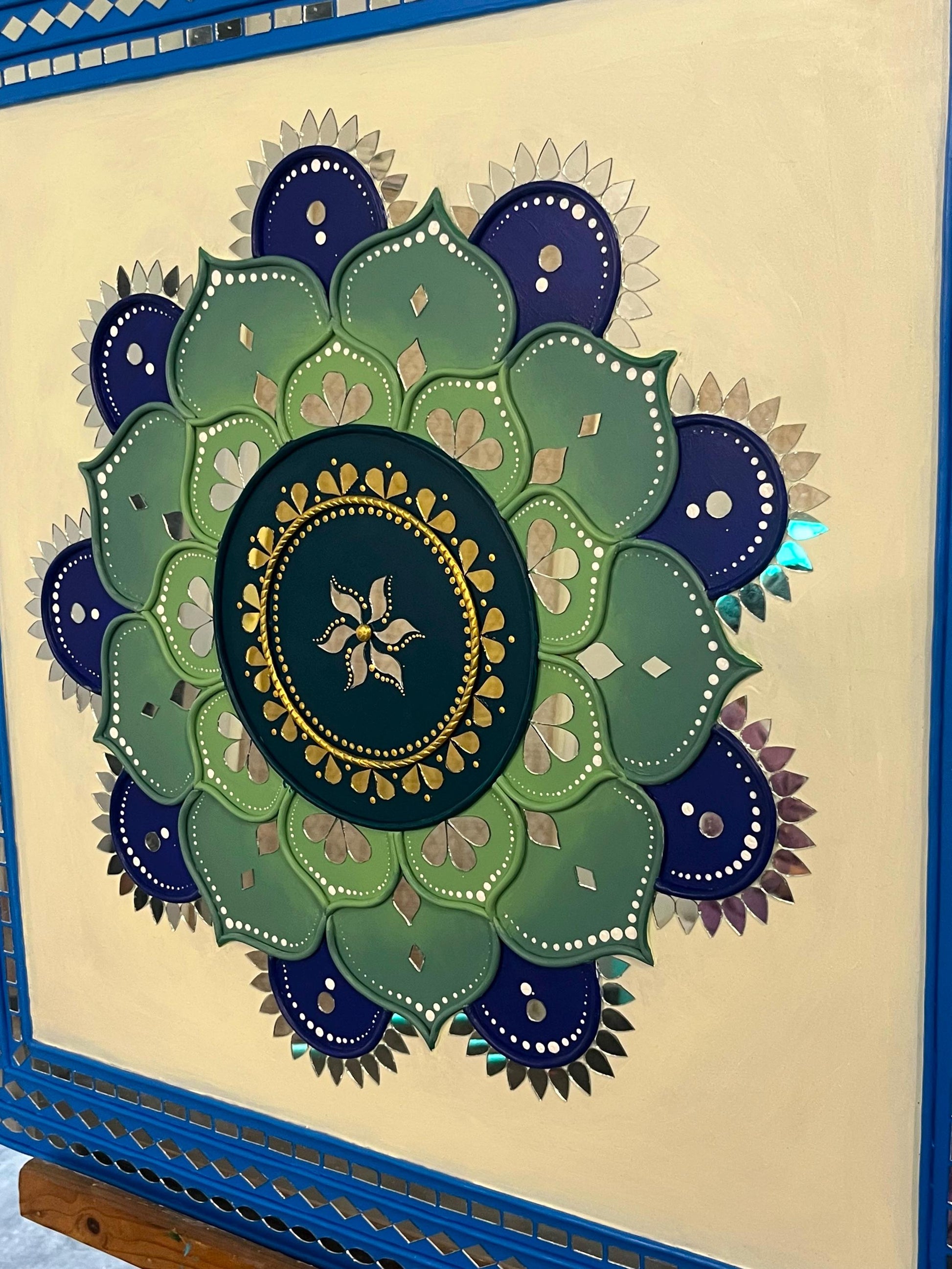 Sunflower Lippan Mandala Wall Art, Mud Mirror Indian Folk Decor