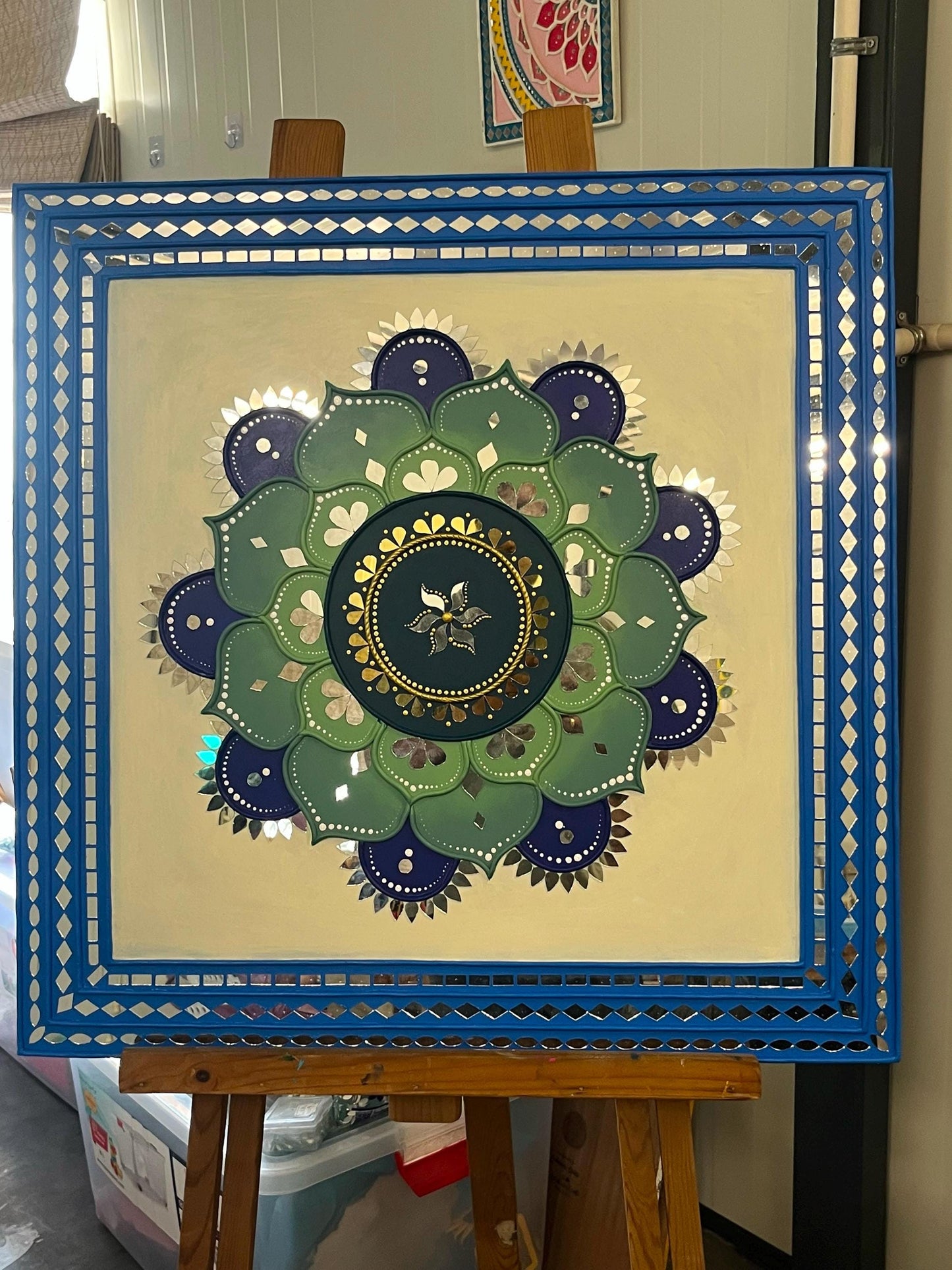 Sunflower Lippan Mandala Wall Art, Mud Mirror Indian Folk Decor