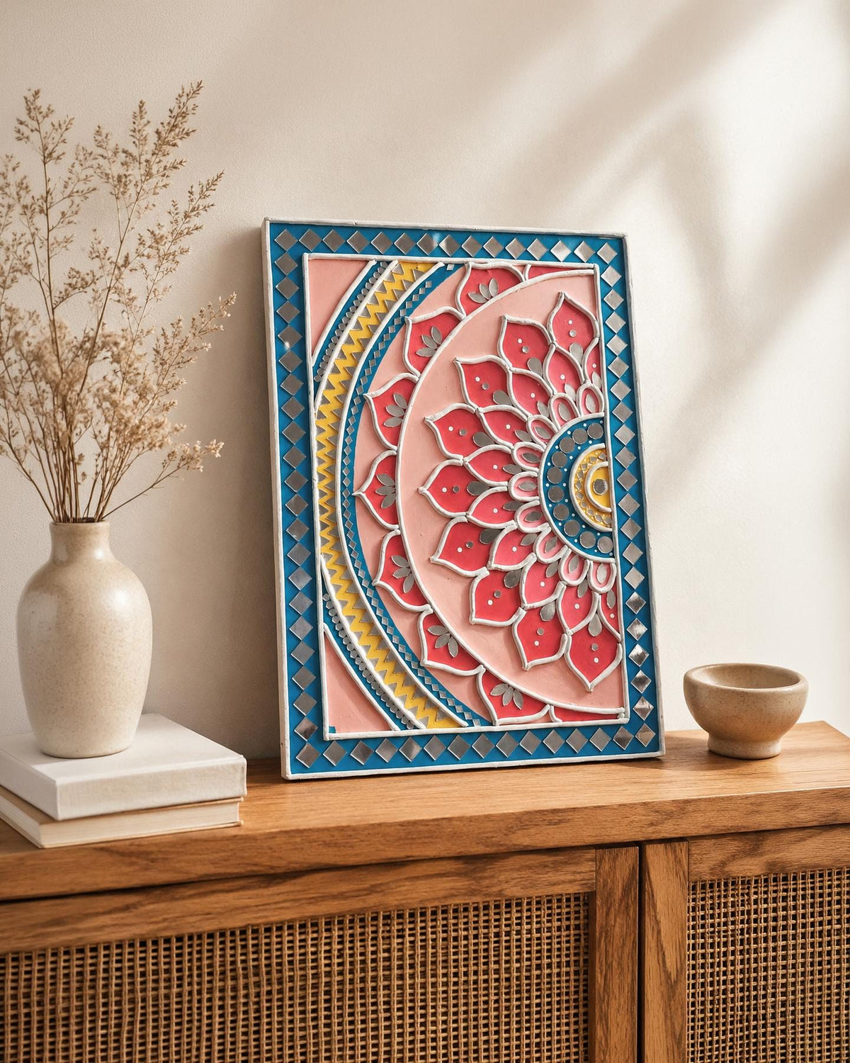 Lippan Mandala Wall Decor, Mud & Mirror Indian Folk Art