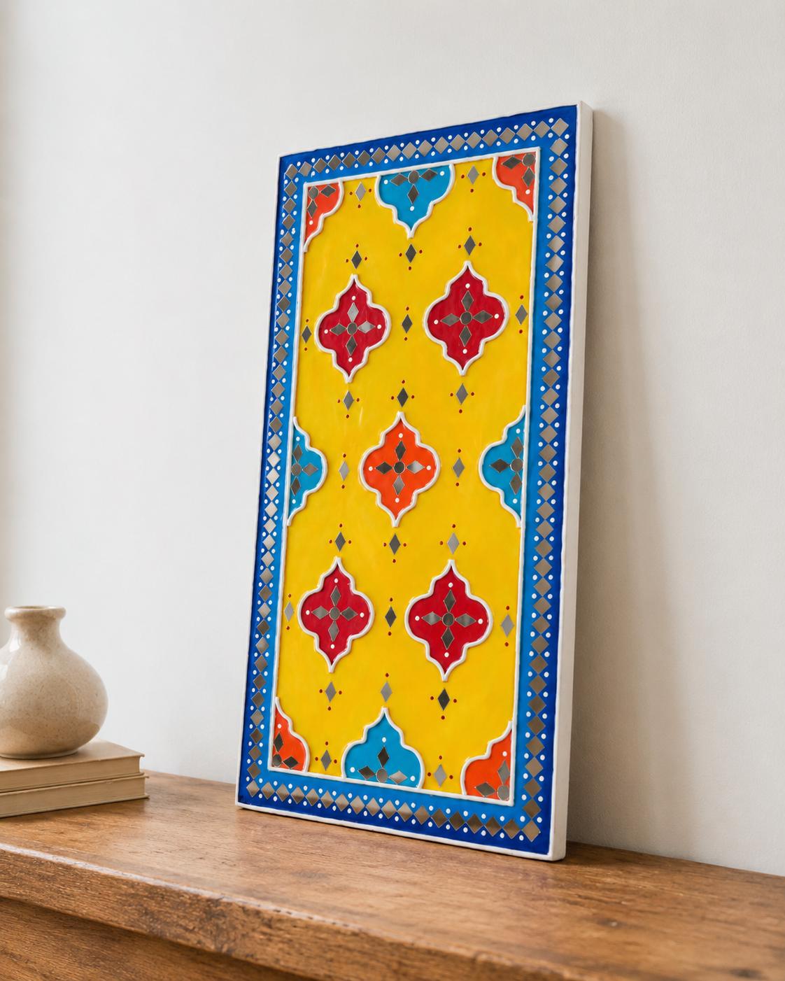 Geometric Lippan Wall Art, Mud Mirror Indian Folk Decor