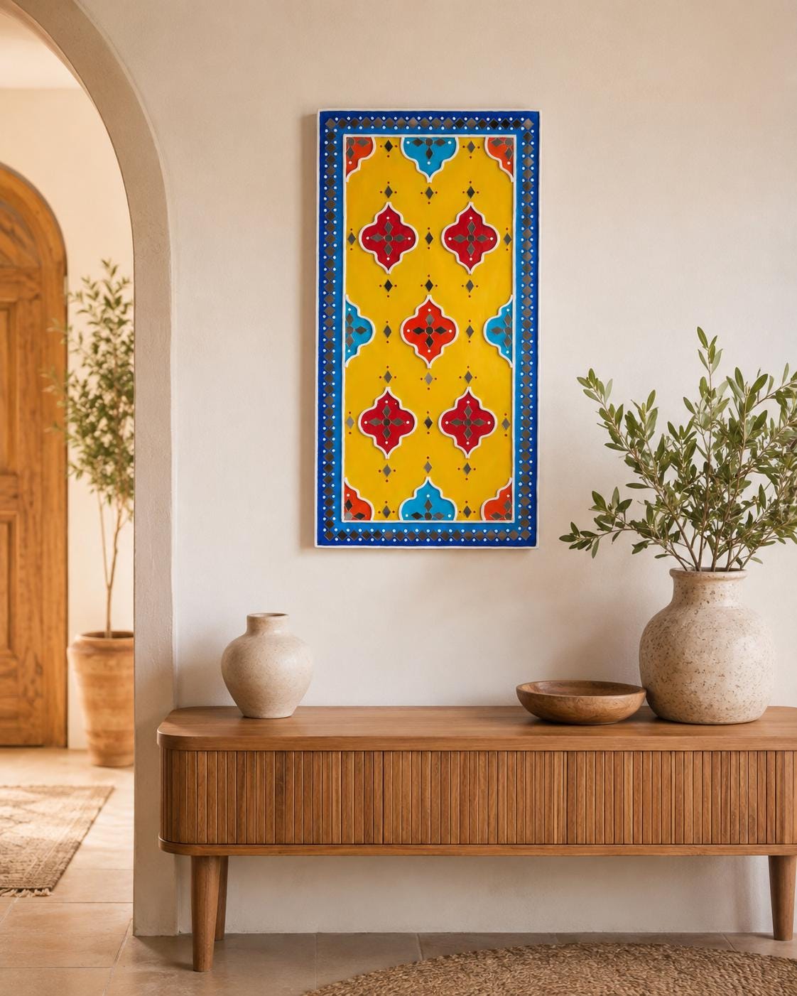 Geometric Lippan Wall Art, Mud Mirror Indian Folk Decor