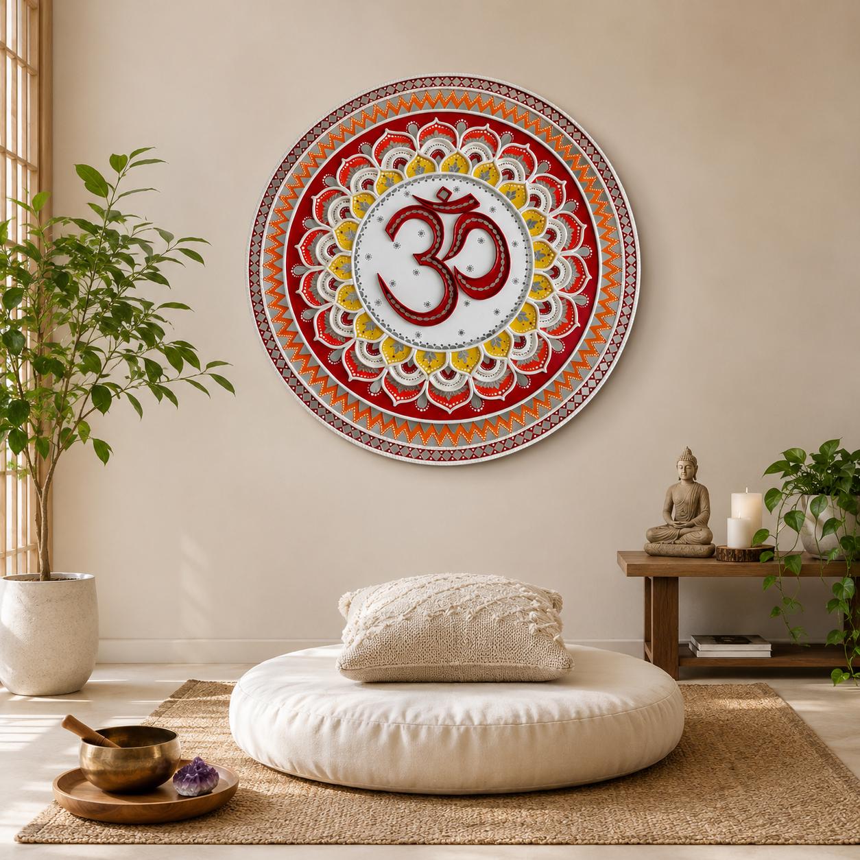 Om Lippan Mandala Wall Art, Mud Mirror Indian Folk Decor
