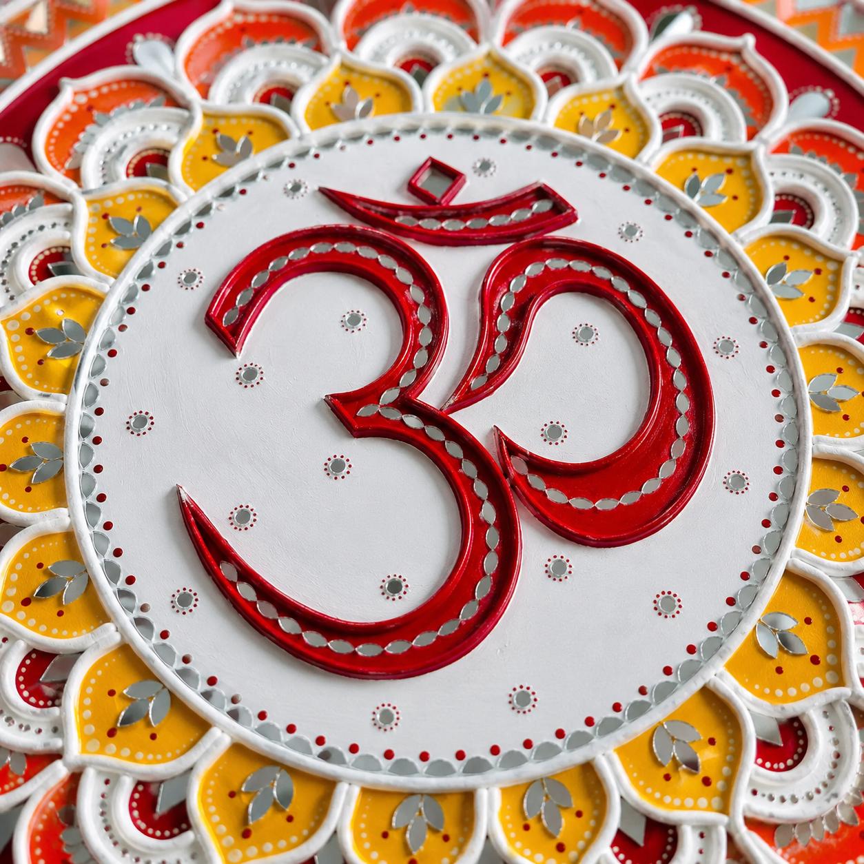 Om Lippan Mandala Wall Art, Mud Mirror Indian Folk Decor