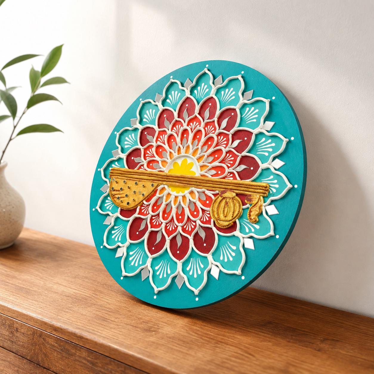 Veena Lippan Mandala Wall Art, Mud Mirror Indian Folk Decor