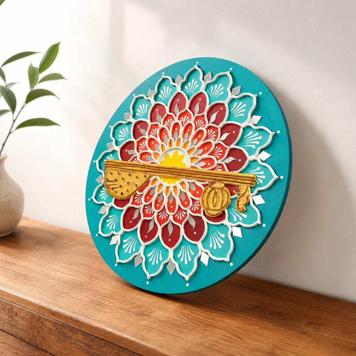 Veena Lippan Mandala Wall Art, Mud Mirror Indian Folk Decor