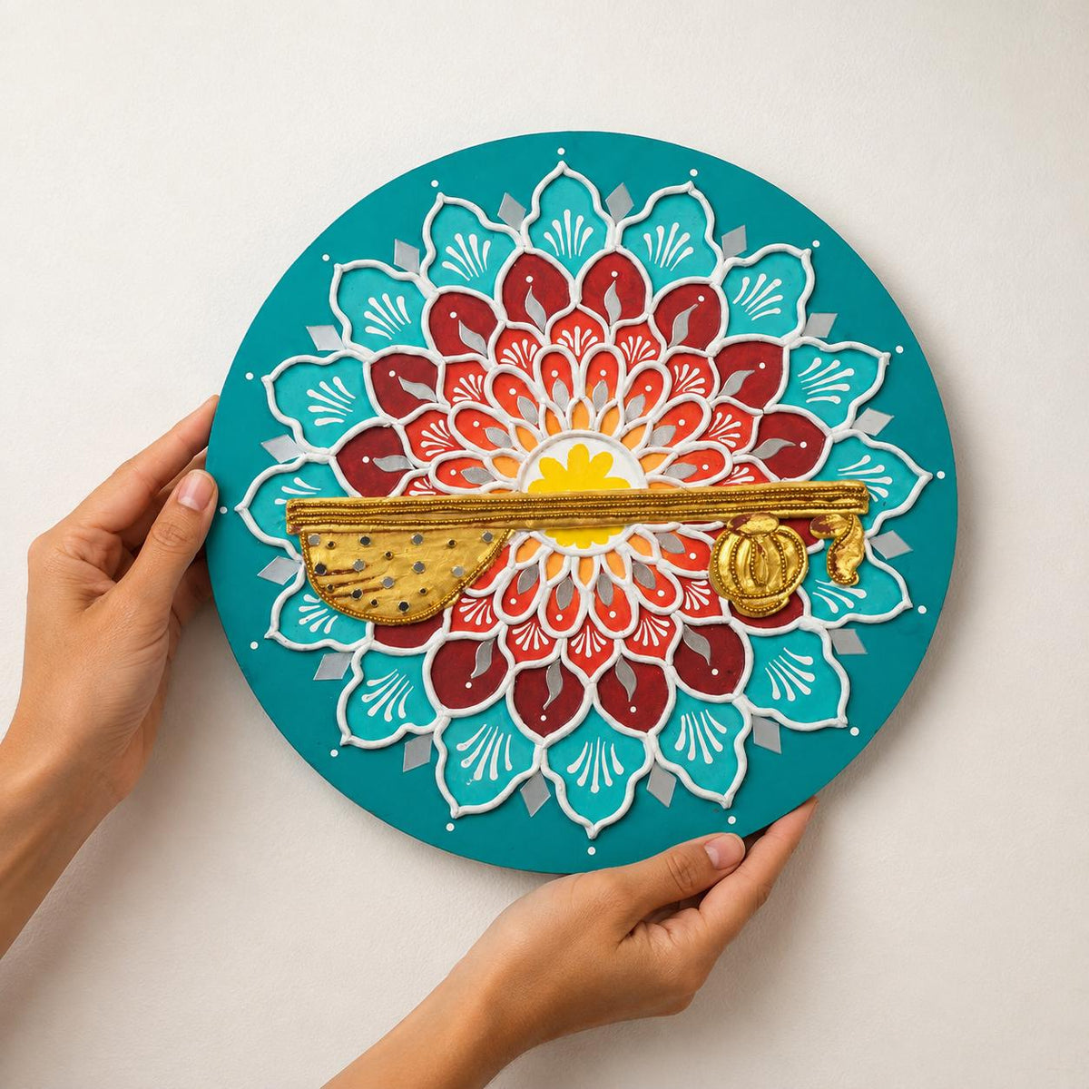 Veena Lippan Mandala Wall Art, Mud Mirror Indian Folk Decor