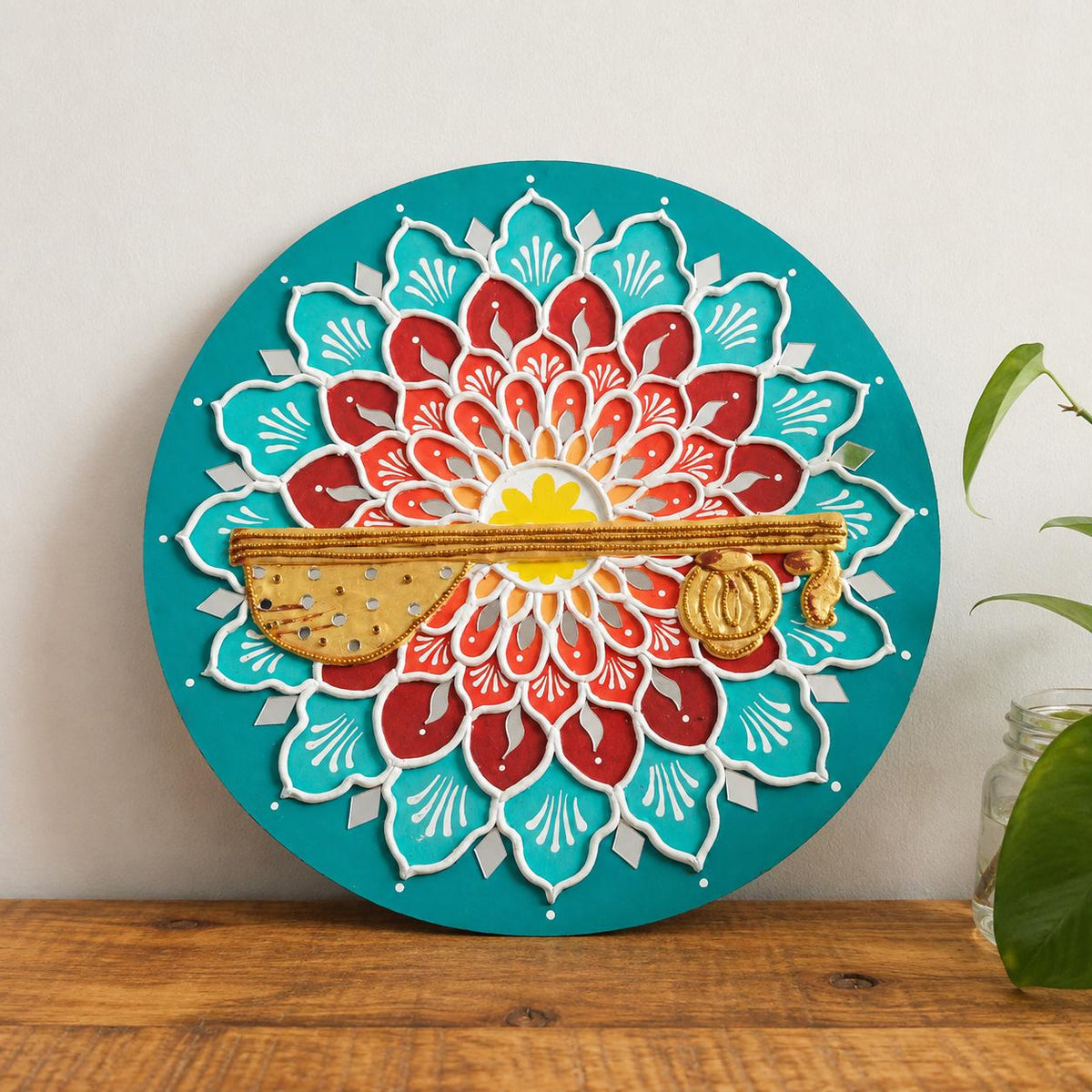 Veena Lippan Mandala Wall Art, Mud Mirror Indian Folk Decor