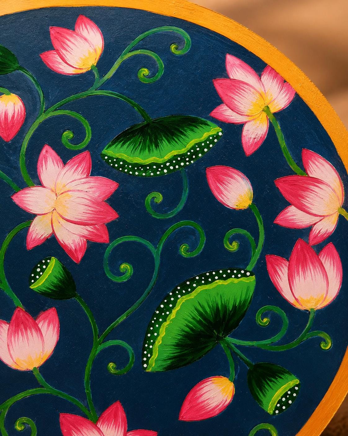 Lotus Pond Pichwai Wall Art, Hand Painted Indian Folk Decor