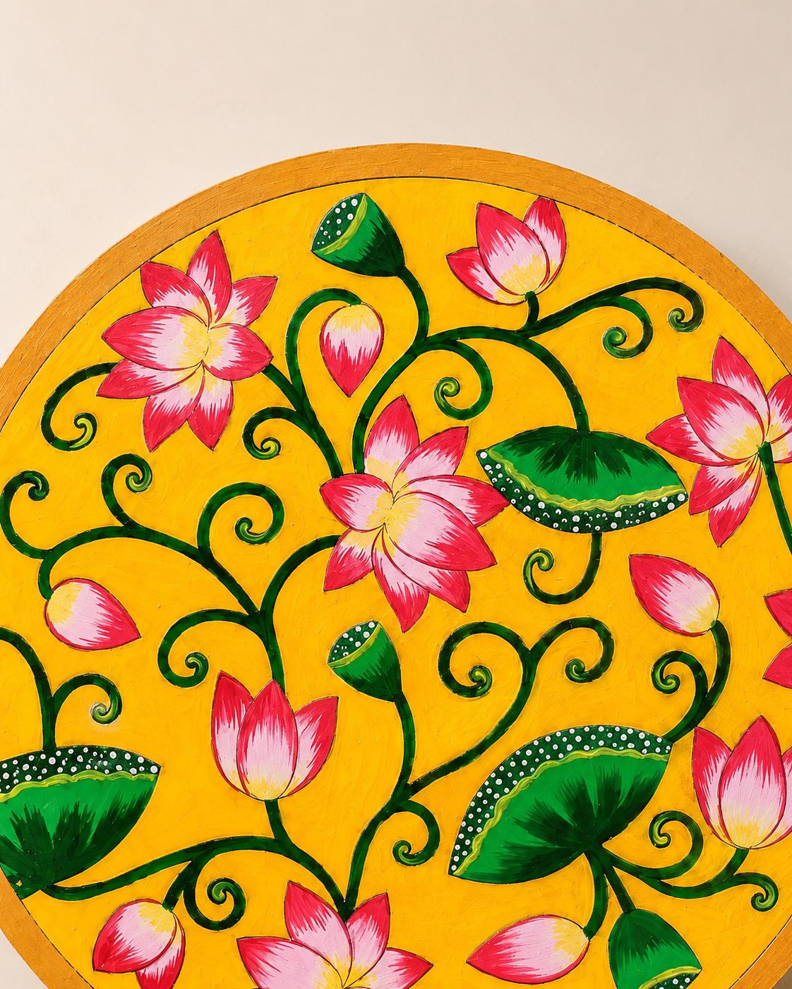 Pichwai Lotus Painting, Indian Floral Wall Art, Hand Painted Folk Decor