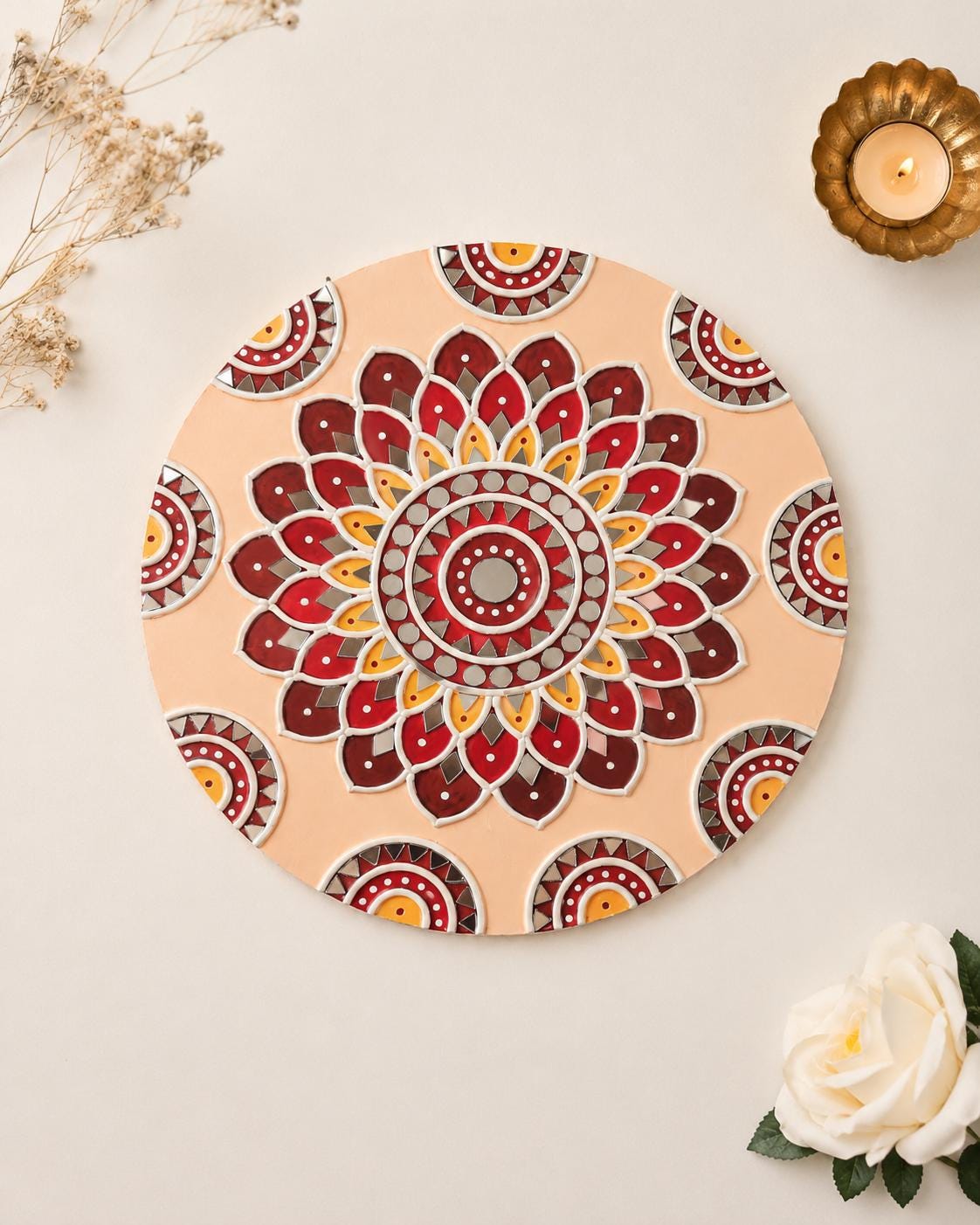 Lippan Mandala Wall Art, Mud Mirror Indian Folk Decor