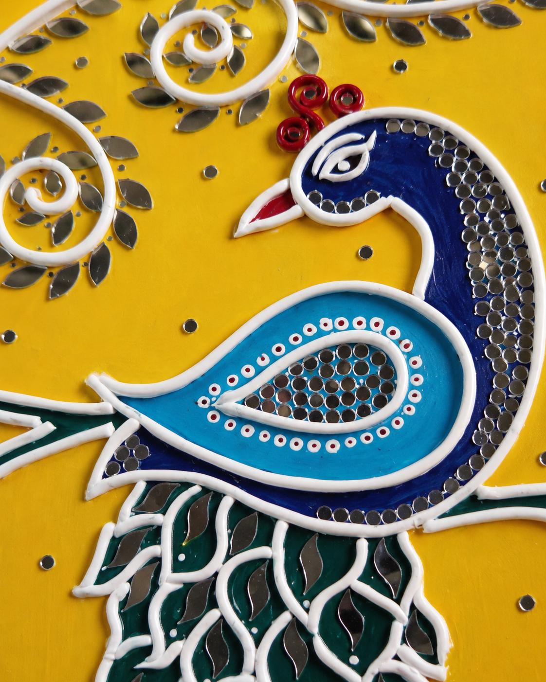 Peacock Lippan Wall Art, Mud Mirror Indian Folk Decor