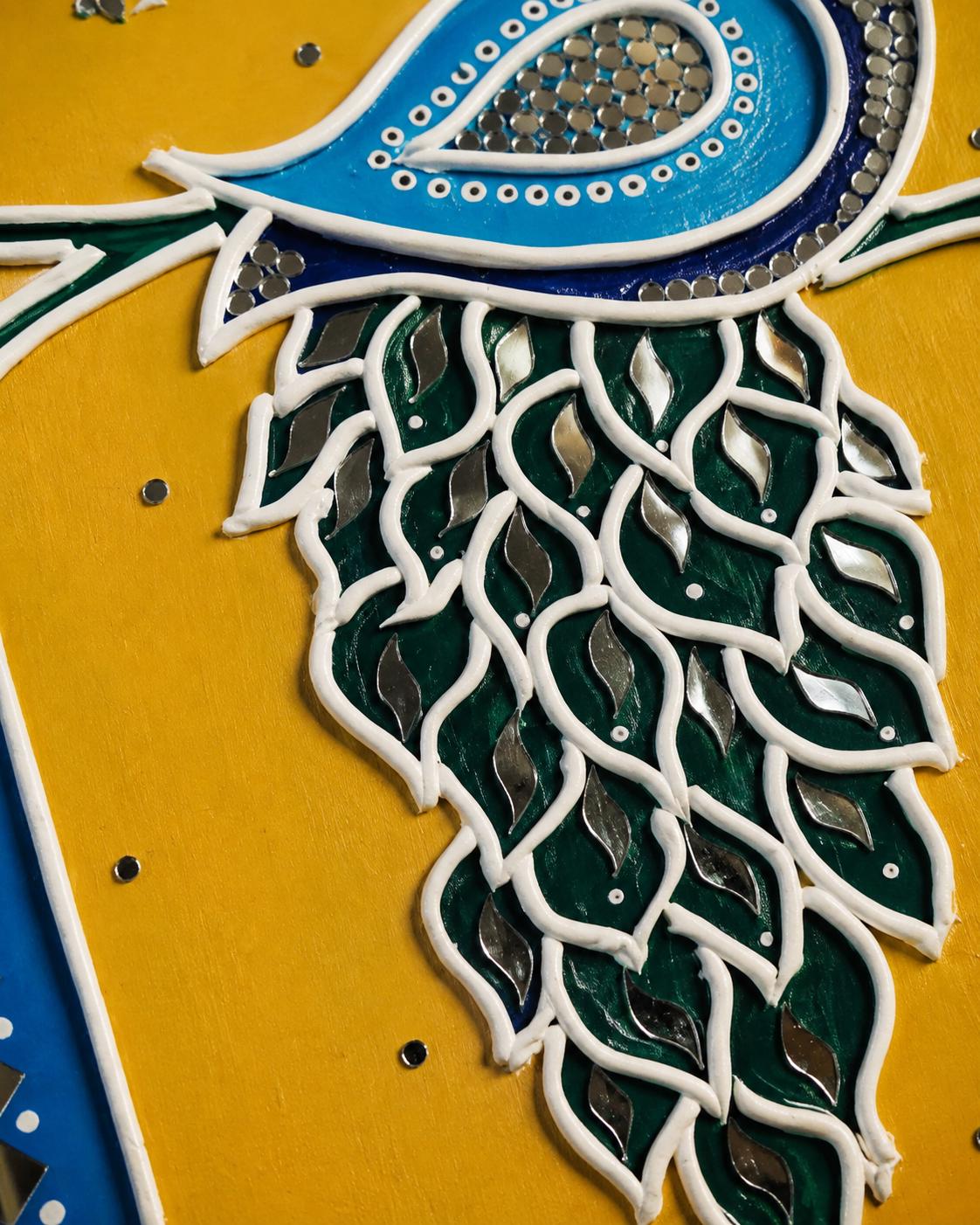 Peacock Lippan Wall Art, Mud Mirror Indian Folk Decor