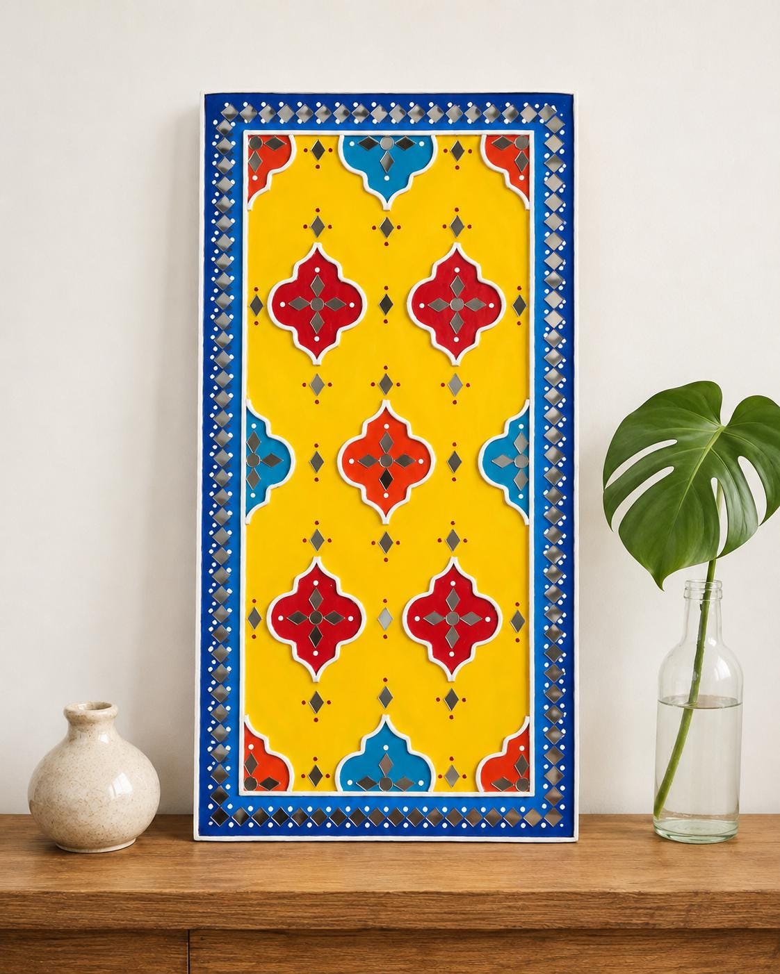 Geometric Lippan Wall Art, Mud Mirror Indian Folk Decor