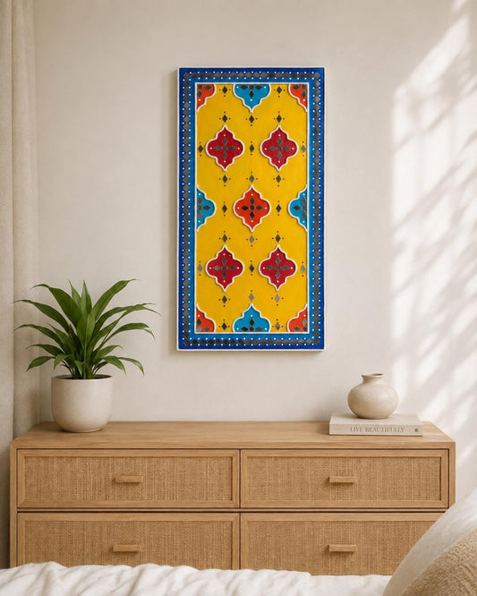 Geometric Lippan Wall Art, Mud Mirror Indian Folk Decor