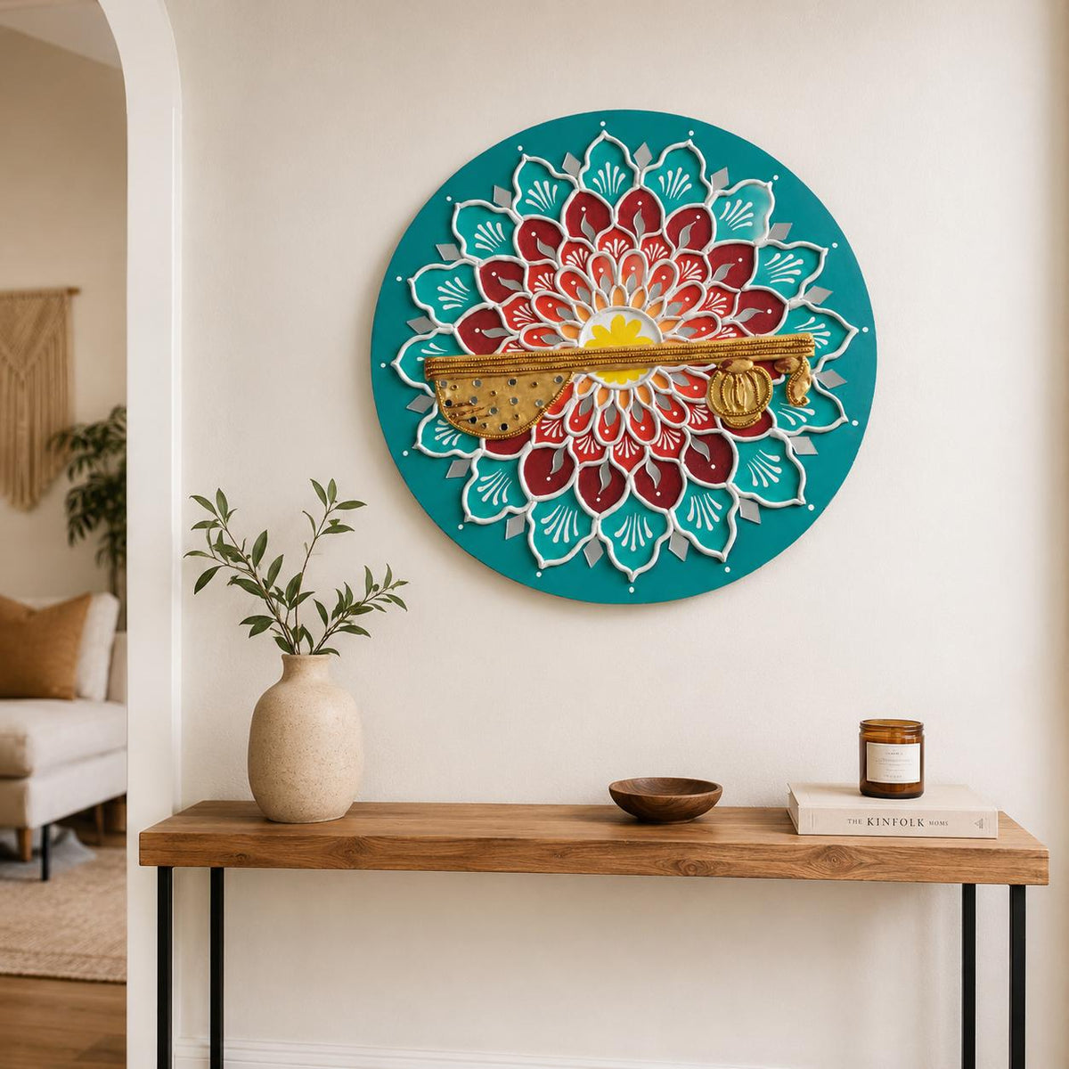 Veena Lippan Mandala Wall Art, Mud Mirror Indian Folk Decor