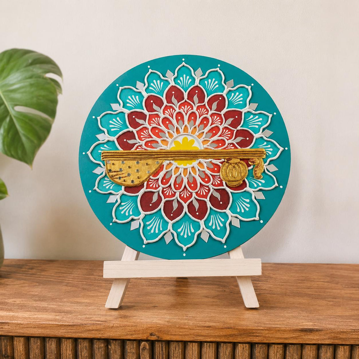 Veena Lippan Mandala Wall Art, Mud Mirror Indian Folk Decor