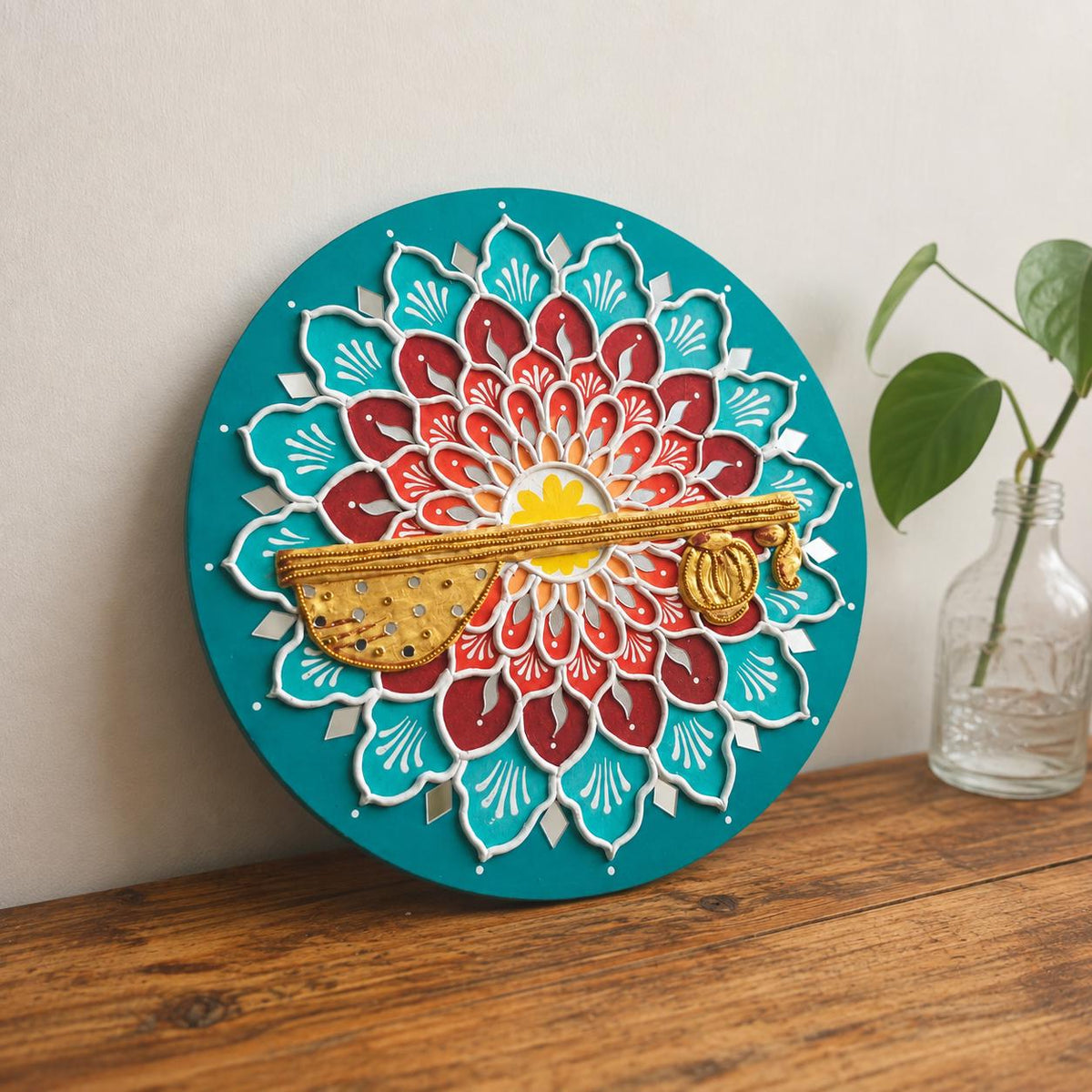Veena Lippan Mandala Wall Art, Mud Mirror Indian Folk Decor