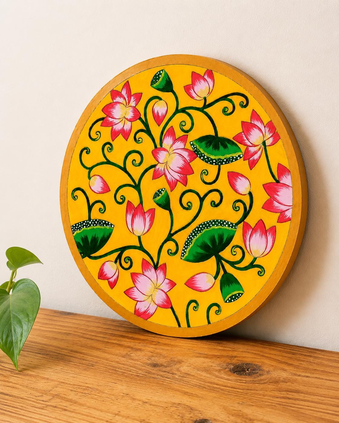 Pichwai Lotus Painting, Indian Floral Wall Art, Hand Painted Folk Decor