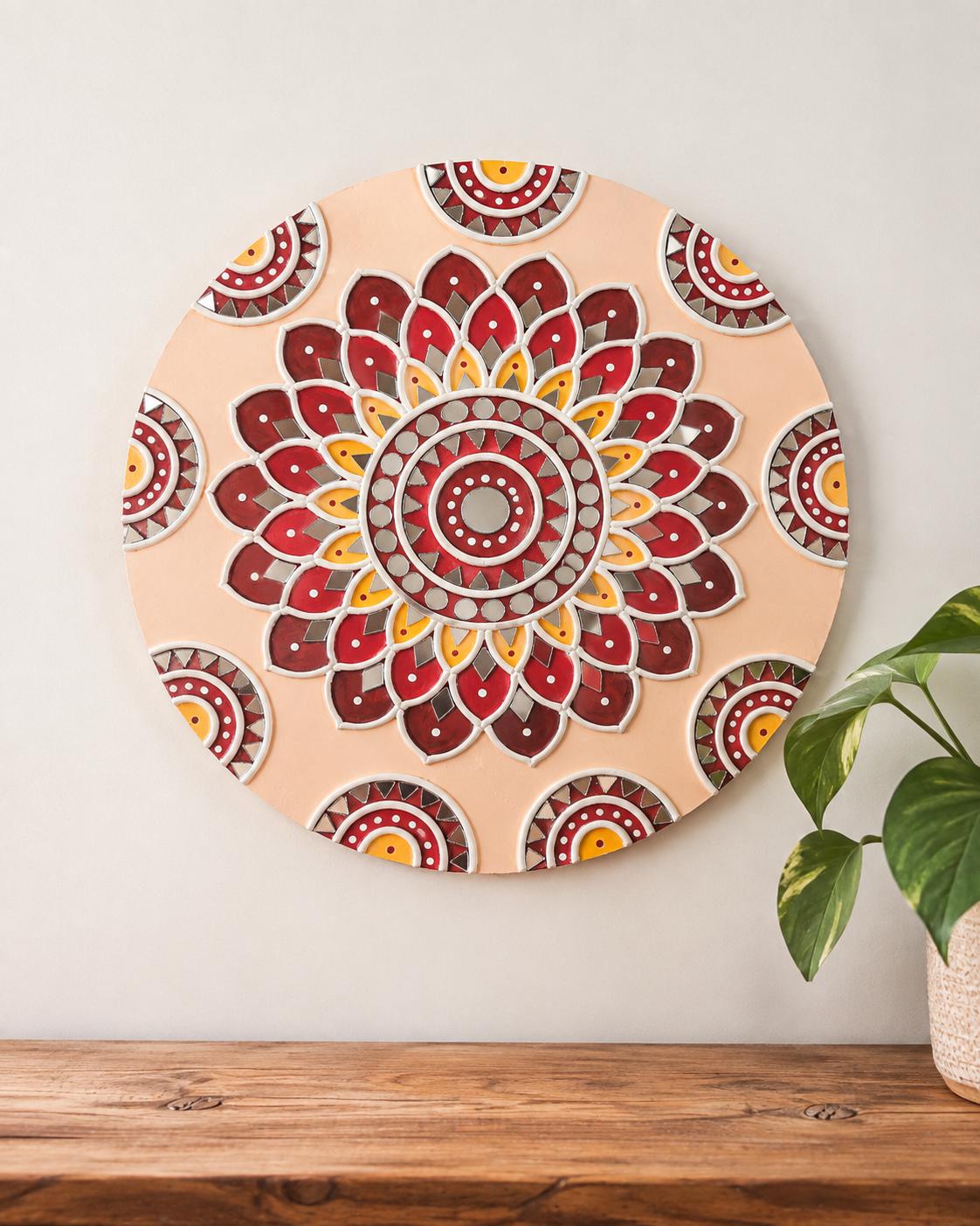 Lippan Mandala Wall Art, Mud Mirror Indian Folk Decor