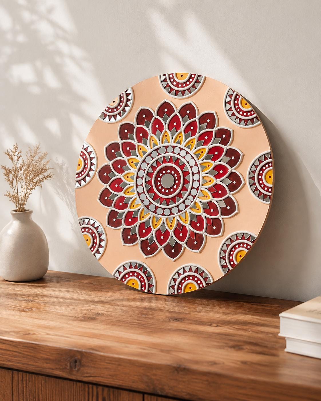 Lippan Mandala Wall Art, Mud Mirror Indian Folk Decor