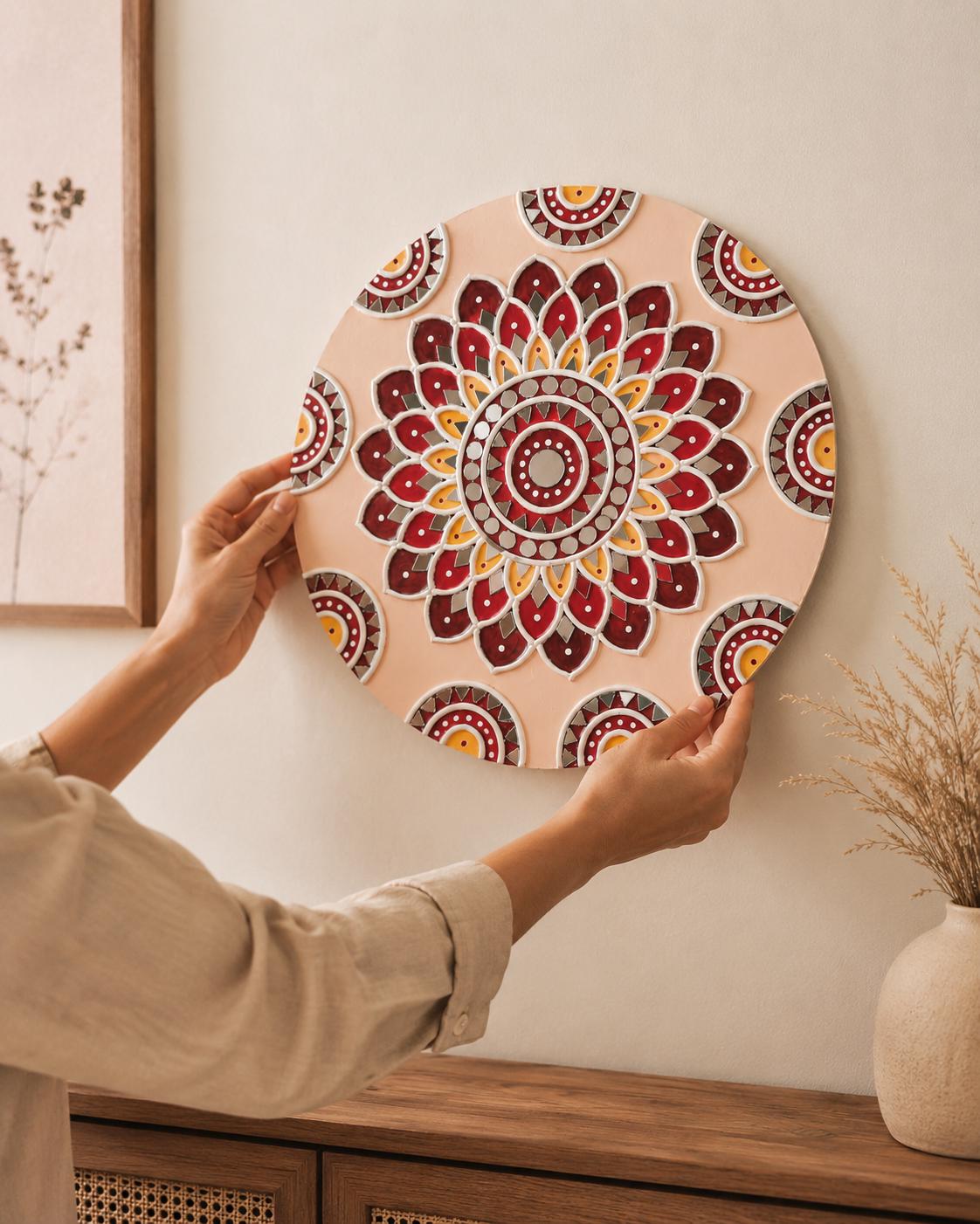 Lippan Mandala Wall Art, Mud Mirror Indian Folk Decor