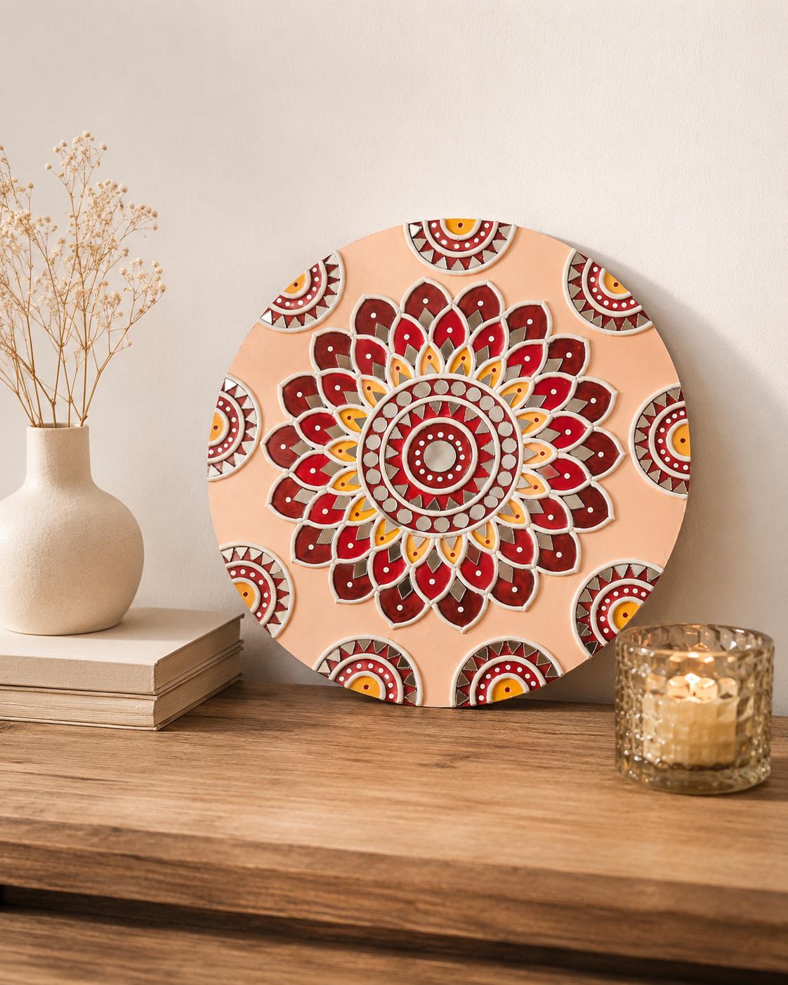 Lippan Mandala Wall Art, Mud Mirror Indian Folk Decor