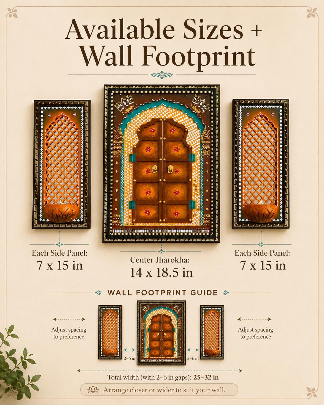 Jodhpuri Jharokha Wall Decor Set of 3, Rajasthani Mirror Art