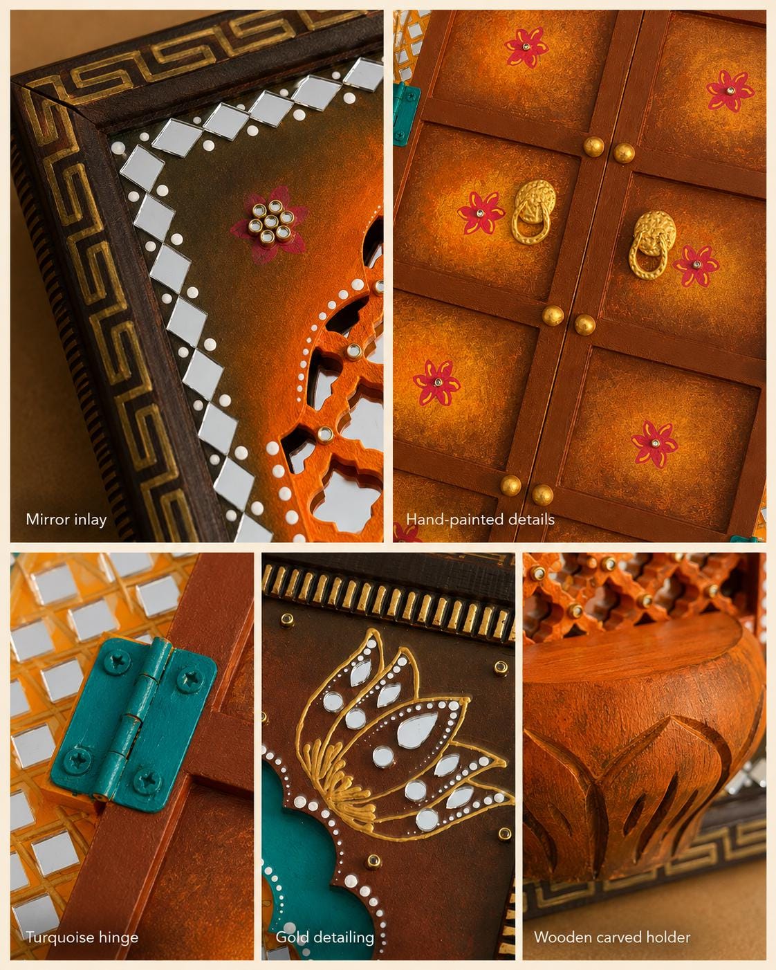 Jodhpuri Jharokha Wall Decor Set of 3, Rajasthani Mirror Art