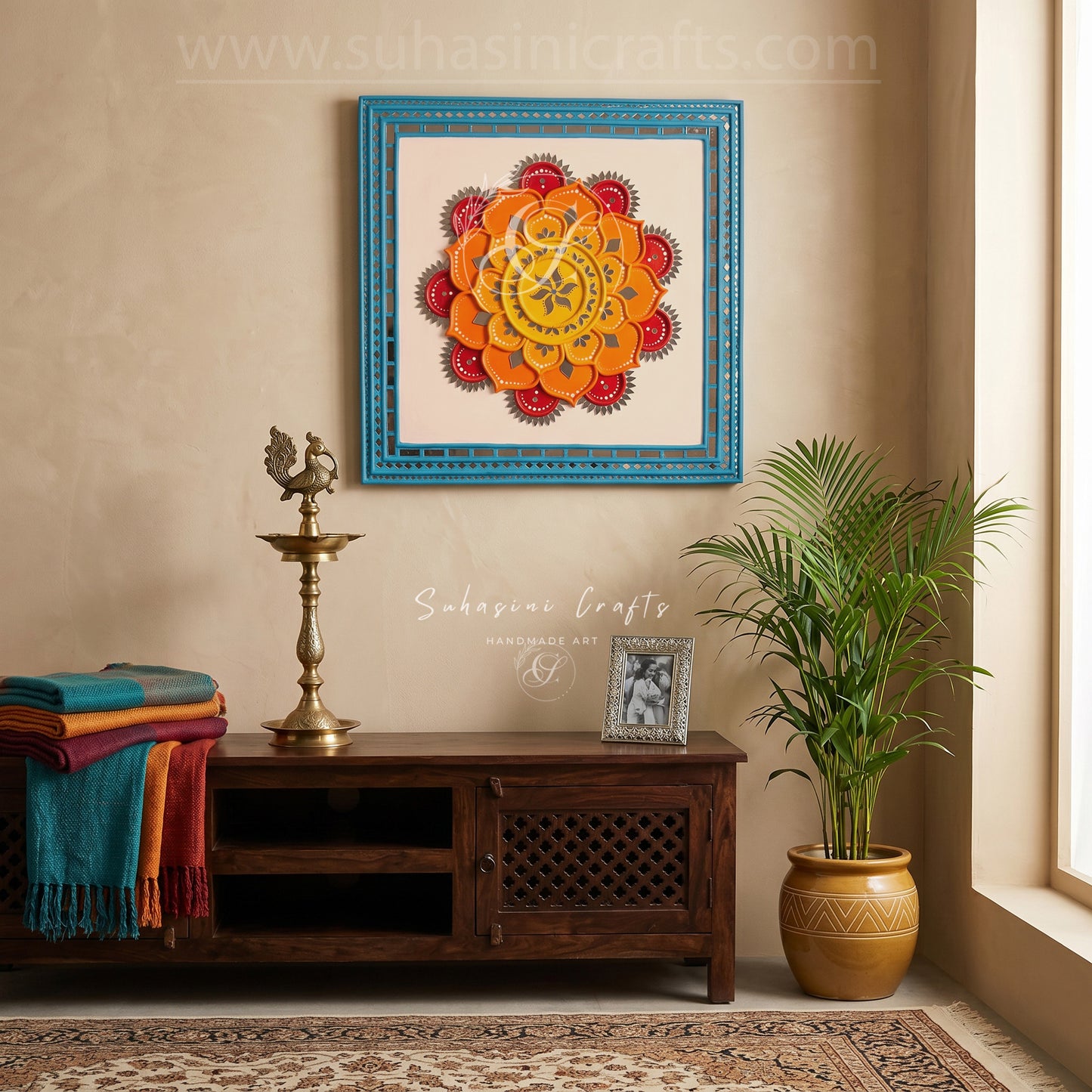 Sunflower Lippan Mandala Mud & Mirror Wall Decor